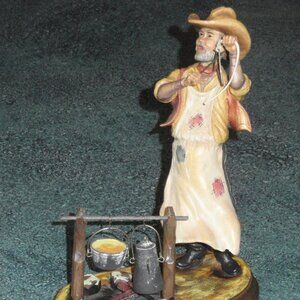 Anri John H Kittelson Supper Time Camp Fire Cowboy 8" Chuck Wagon Wood Figurine!